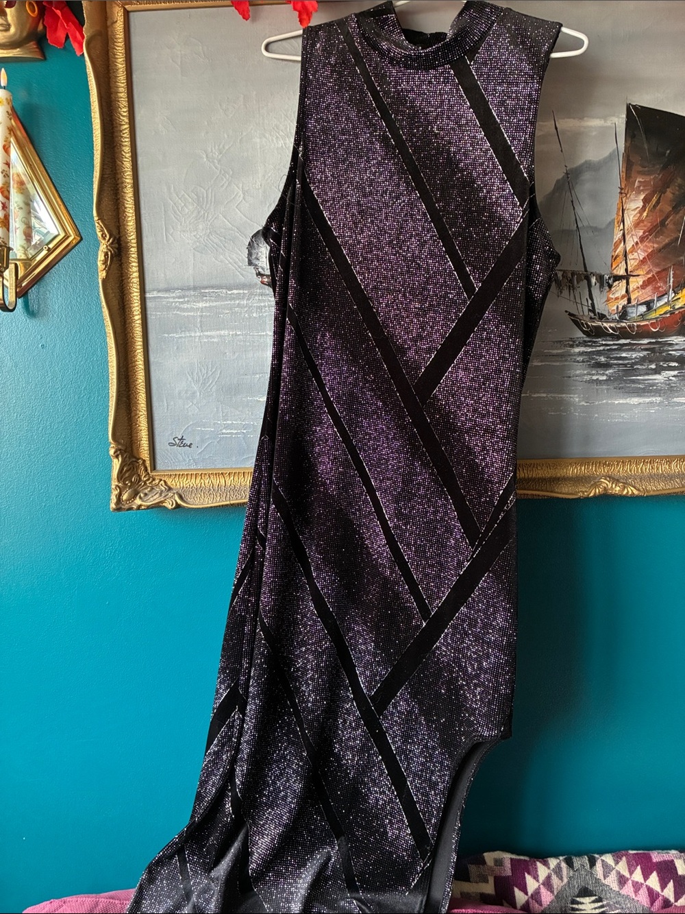 True Vintage 90s Snap Metallic Velvet Asymmetrical Maxi Dress